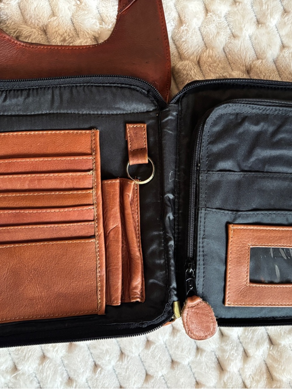 Frye Brown Leather Tooled Crossbody Satchel Bag Organizer messenger - Picture 10 of 14